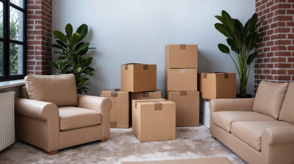 Habitación con cajas preparadas para el vaciado de piso.